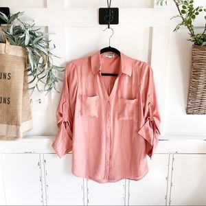 Coral button down blouse